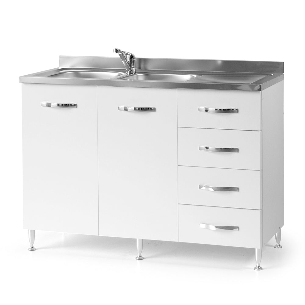 Base sottolavello con cassettiera colore bianco frassinato 120x85H cm destro