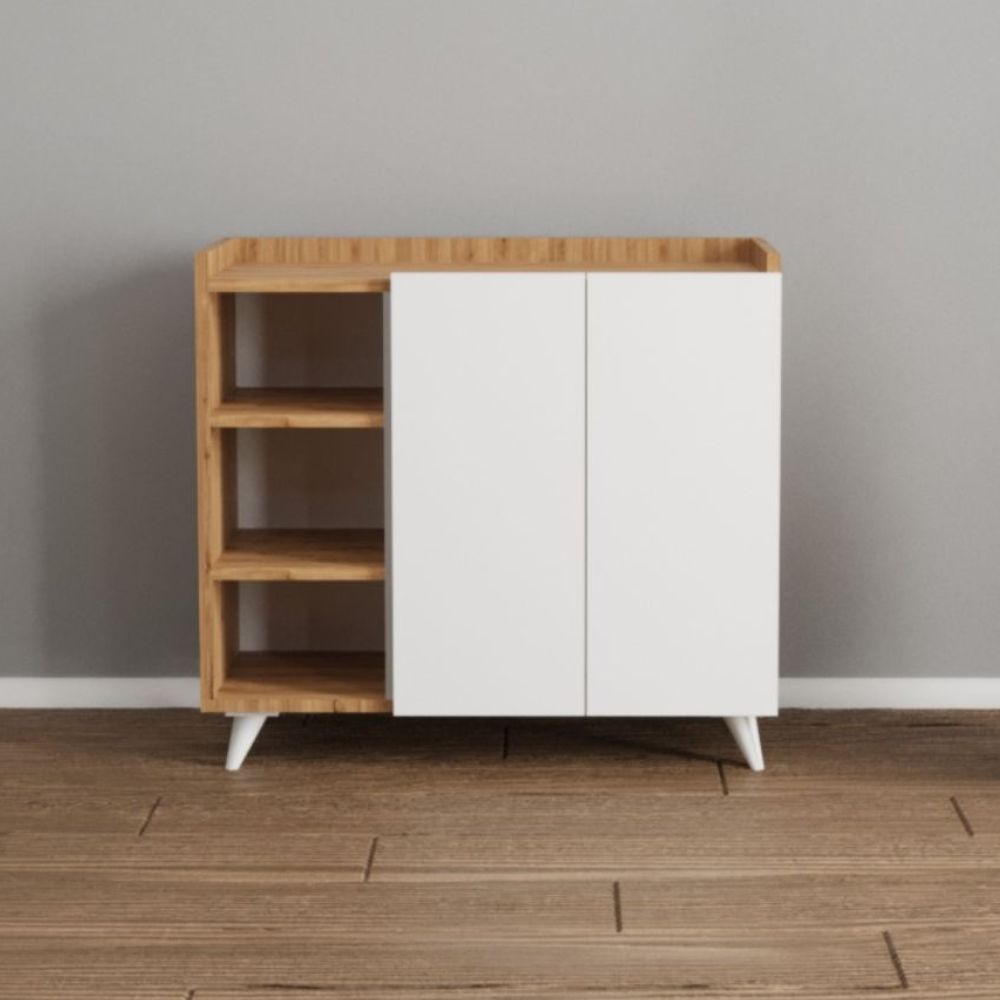 Madia con 2 ante e vani a giorno colore rovere e bianco 90x82H cm - Arian
