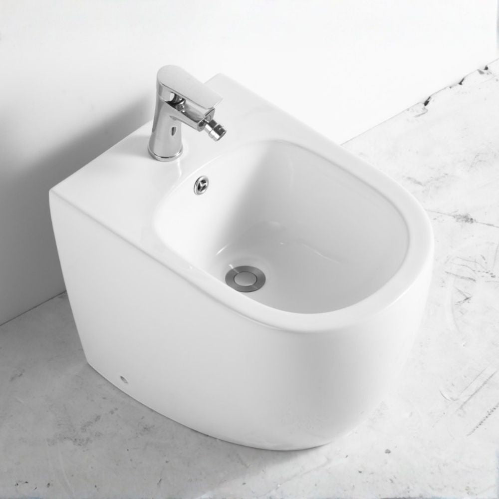 Bidet au sol dos au mur en céramique blanc FB53B
