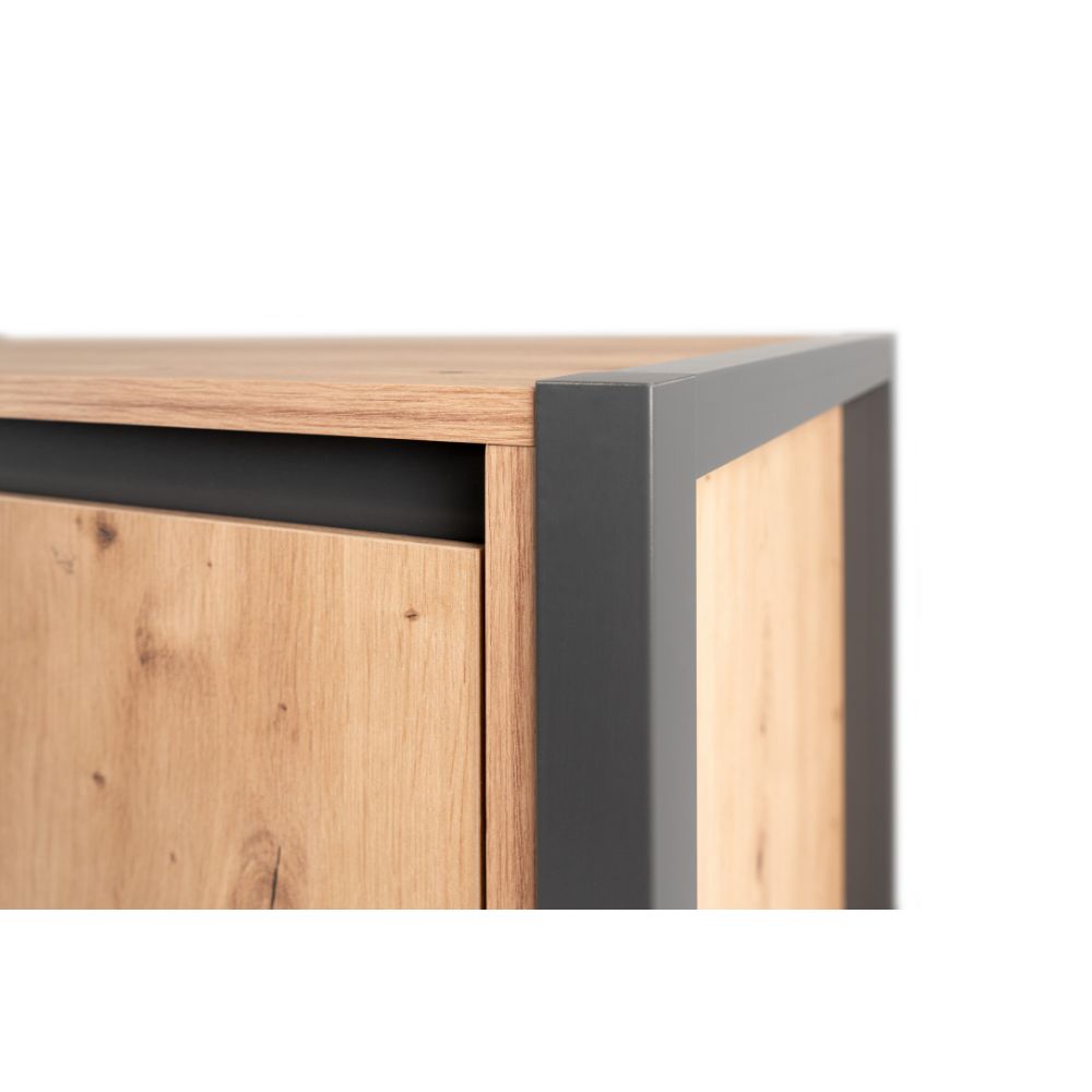 Bahut 120x140h cm avec portes et tiroirs couleur chêne et anthracite - Denver 51
