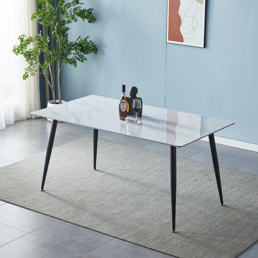 Tavolo con top ceramica effetto marmo bianco 140x80 cm - Mila