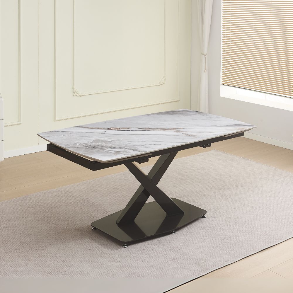TISCH MORITZ PLATTE AUS KERAMIK MARMOROPTIK WEISS M325 UND BEINE AUS SCHWARZEM METALL