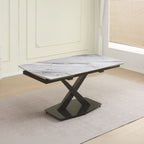 TISCH MORITZ PLATTE AUS KERAMIK MARMOROPTIK WEISS M325 UND BEINE AUS SCHWARZEM METALL