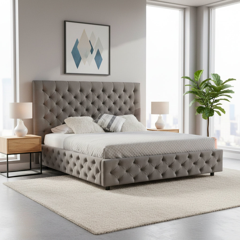 Letto matrimoniale con contenitore e testiera colore grigio - Sondrio