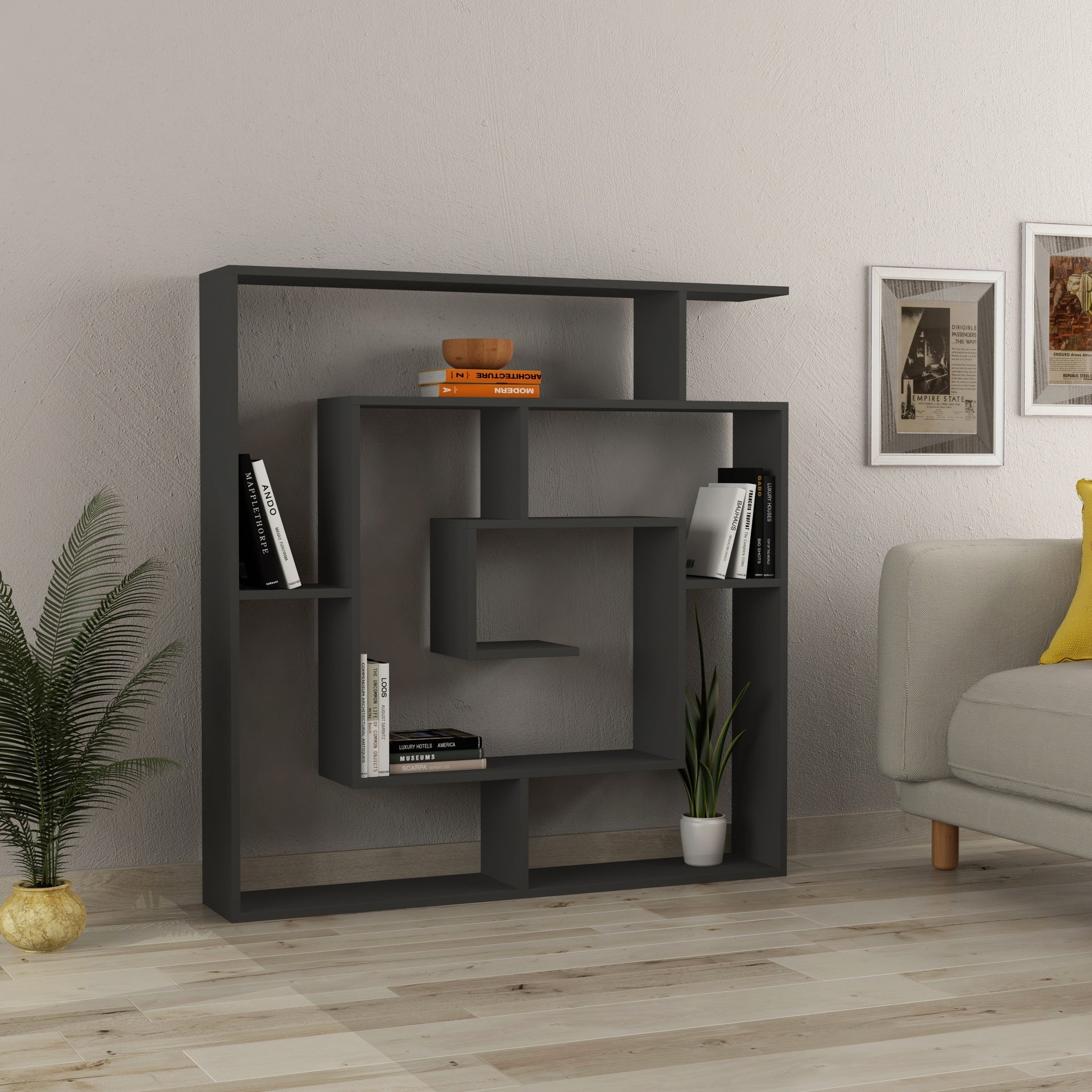 Libreria con 9 ripiani 125x22x129 colore antracite Labirent