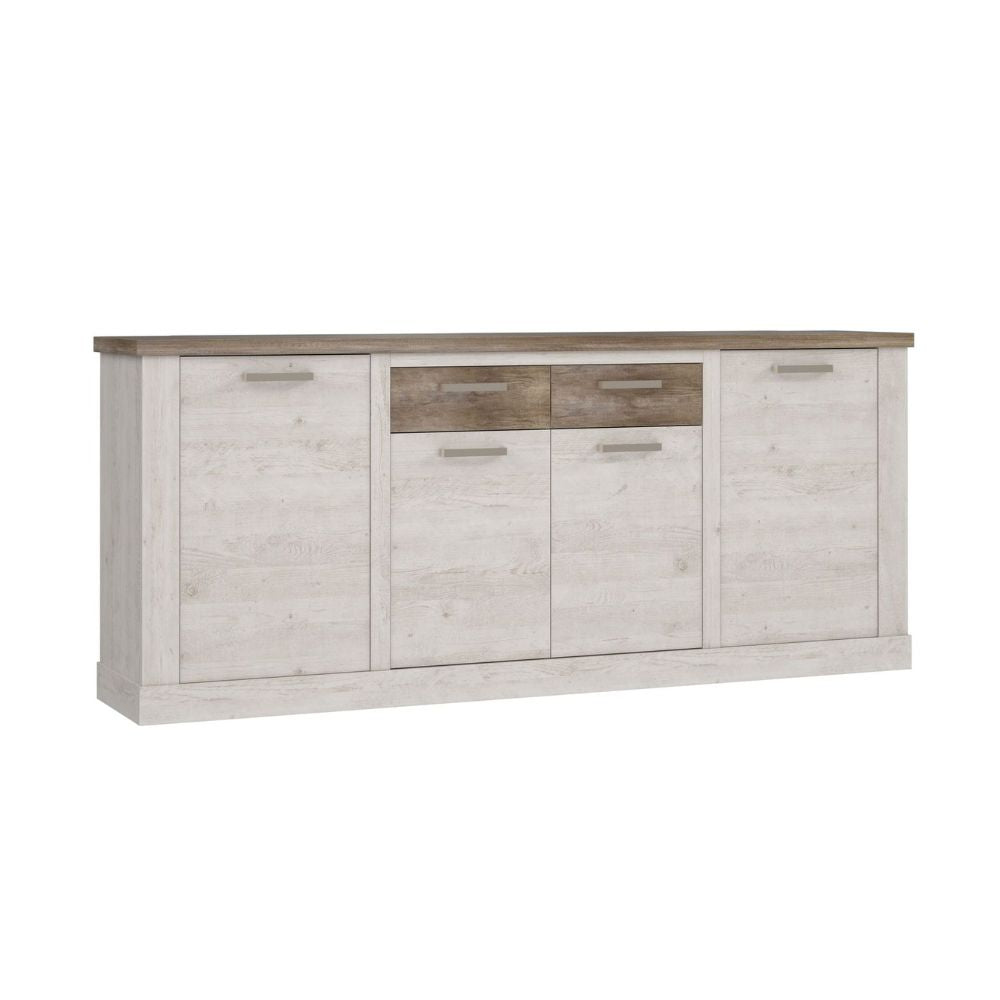 Madia 4 ante e 2 cassetti 213 cm pino bianco con top rovere antico Flux