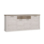 Madia 4 ante e 2 cassetti 213 cm pino bianco con top rovere antico Flux