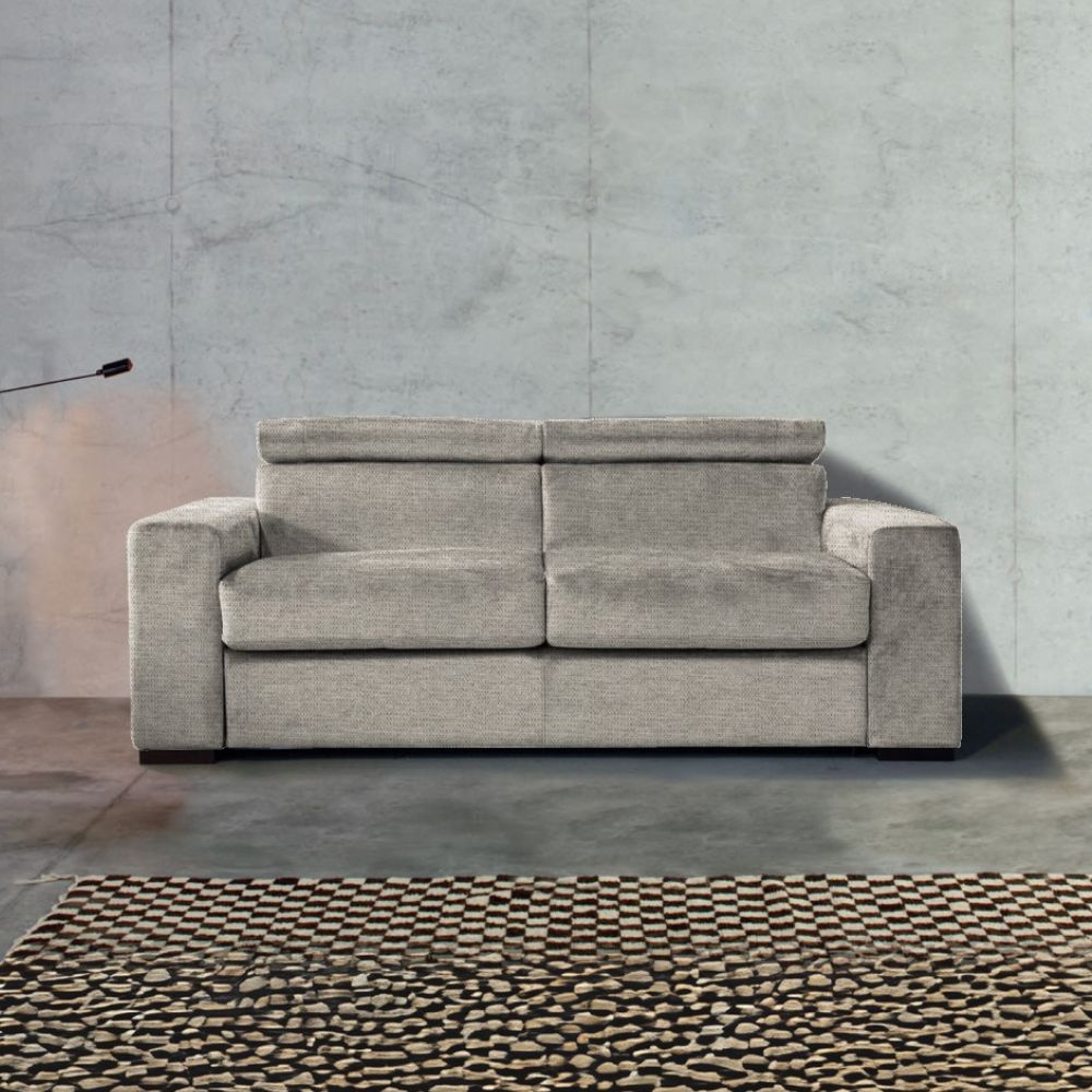 Divano letto 3 posti in tessuto tortora con materasso memory 210x100x110H Era