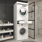 Colonna bucato coprilavatrice e copriasciugatrice con cassetto appoggio colore bianco Fika