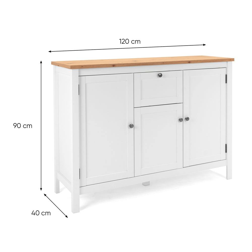 Madia 3 ante e 1 cassetto colore bianco e top artisan rovere 120 cm Bergen57