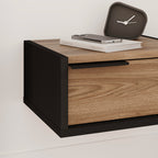 Comodino sospeso con cassetto 40 cm nero e rovere oud con maniglia reversibile Eco