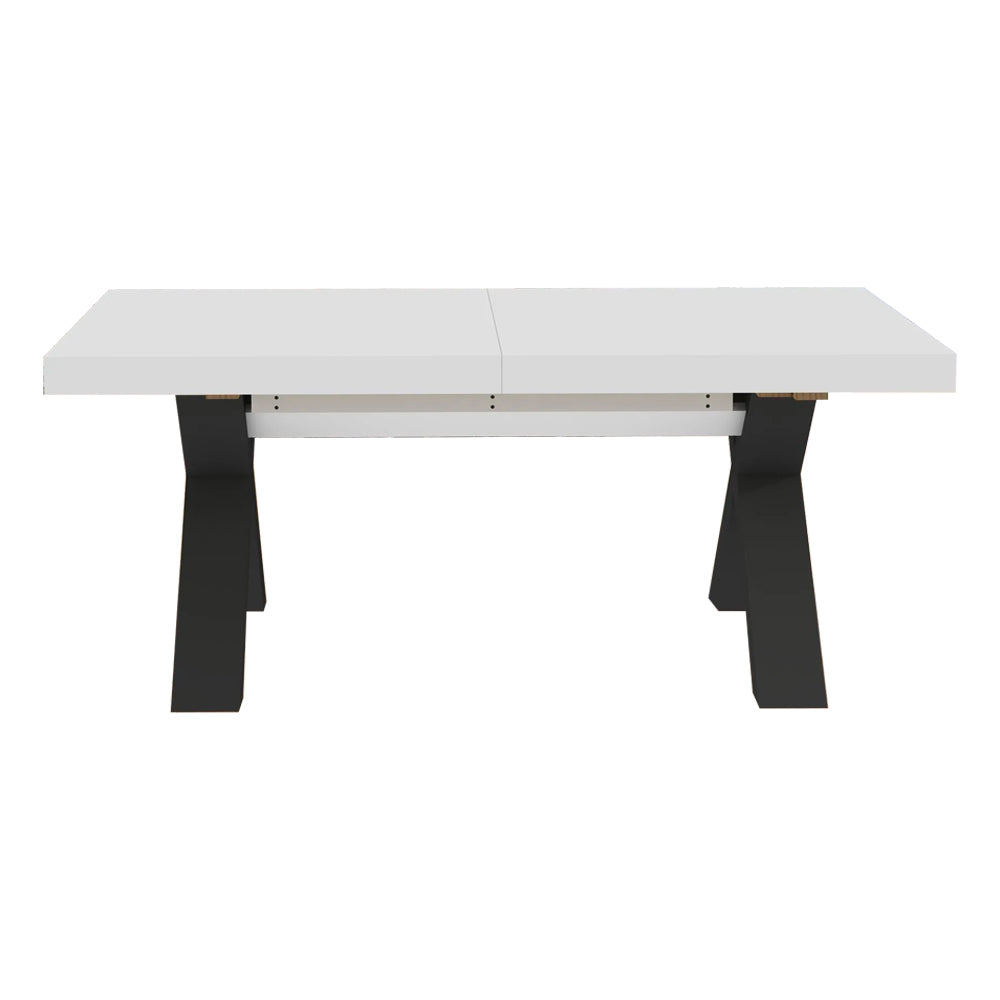 Tavolo allungabile 180 cm con piano bianco spatolato e gambe incrociate antracite Milonga480