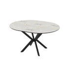 Tavolo rotondo allungabile effetto marmo bianco mola con gambe nere in metallo 110x110x76H Diano