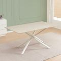 Tavolo fisso con piano effetto marmo travertino e struttura in metallo bianco stile Shangai 180x90 Corveo