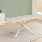 Tavolo fisso con piano effetto marmo travertino e struttura in metallo bianco stile Shangai 180x90 Corveo