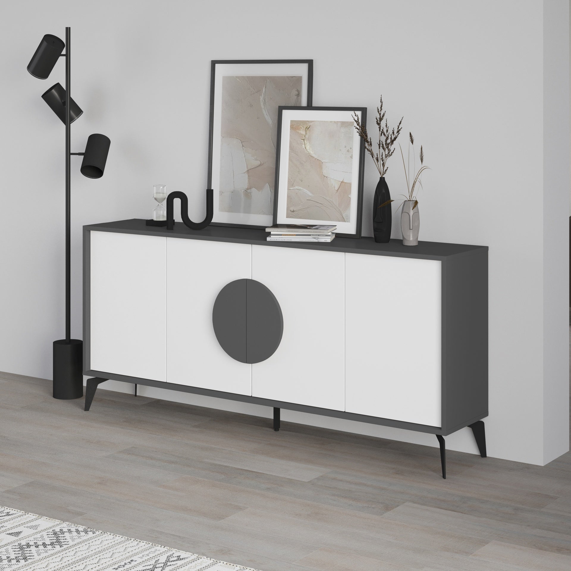 Madia con 4 ante e ripiani 180 cm colore antracite e bianco - Gora