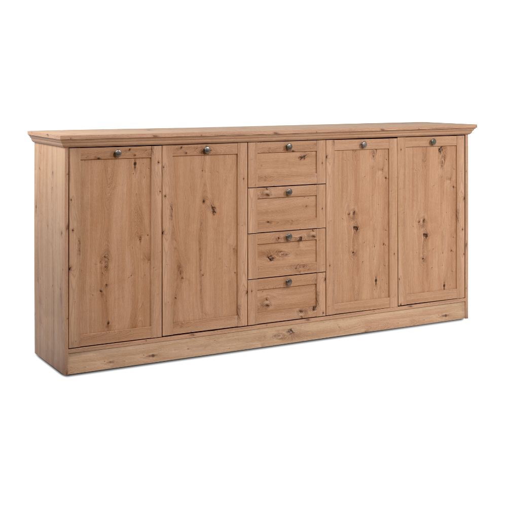Anrichte mit 4 Türen und 4 Schubladen, Farbe Altholzeiche, 200x90H cm - Tiberio