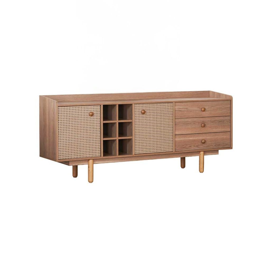 Madia 2 ante effetto vimini con cassetti e vani a giorno finitura rovere miele 206x86H cm - Natura