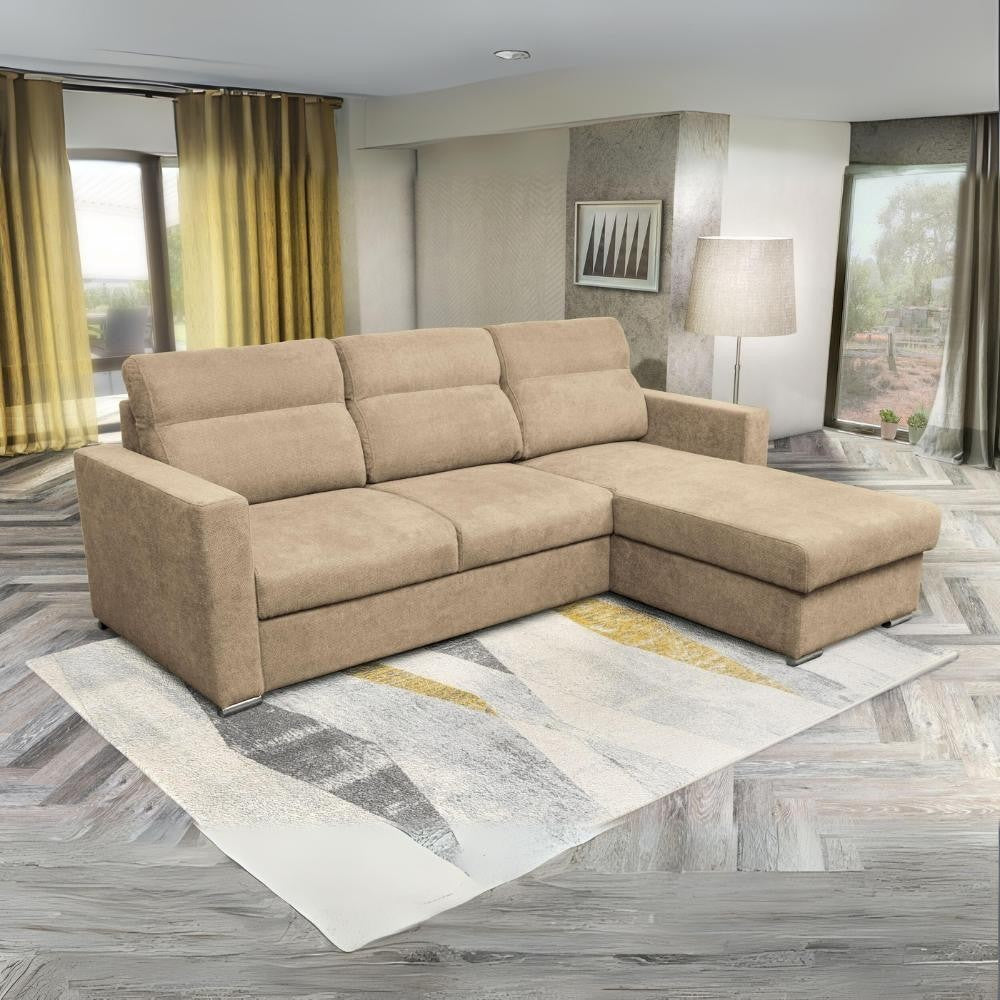 Ecksofa mit umkehrbarer Recamiere und Ausziehbett in Cappuccino - Kendall