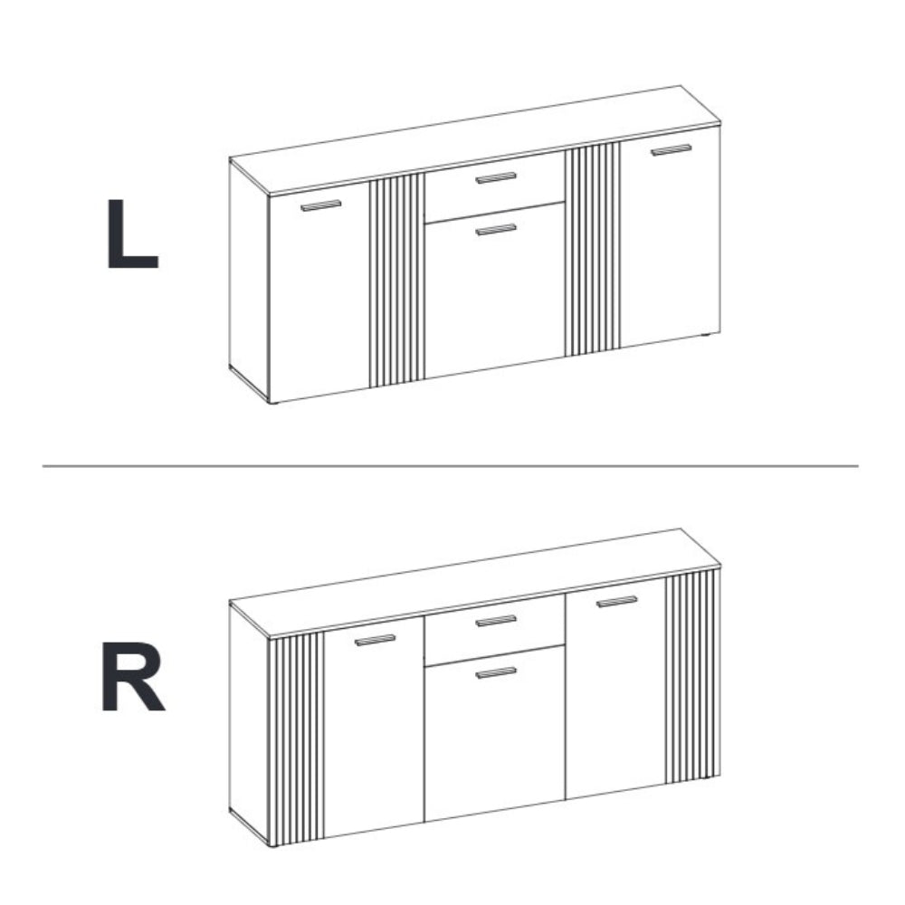 Madia con 5 ante, 1 cassetto e dettaglio listellato reversibile antracite e rovere evoque Esteban858
