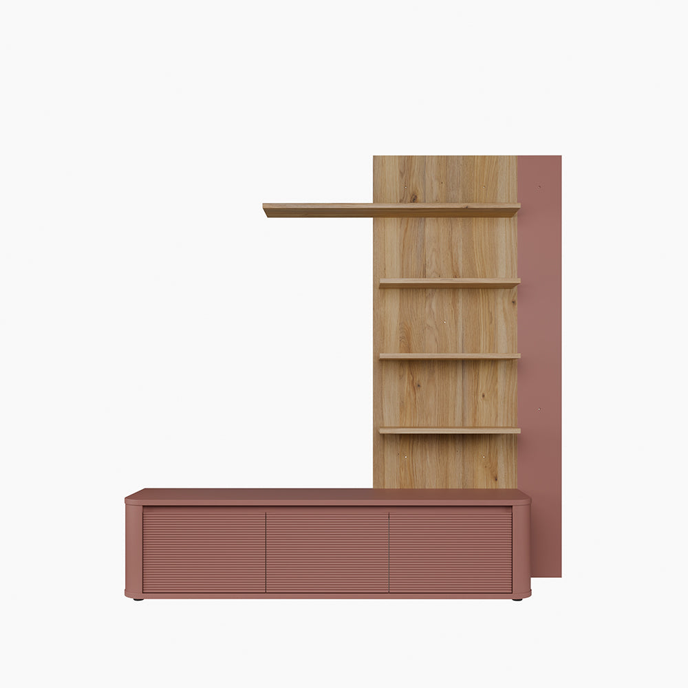 Parete attrezzata con porta Tv e libreria rovere e terracotta Core Piccolo