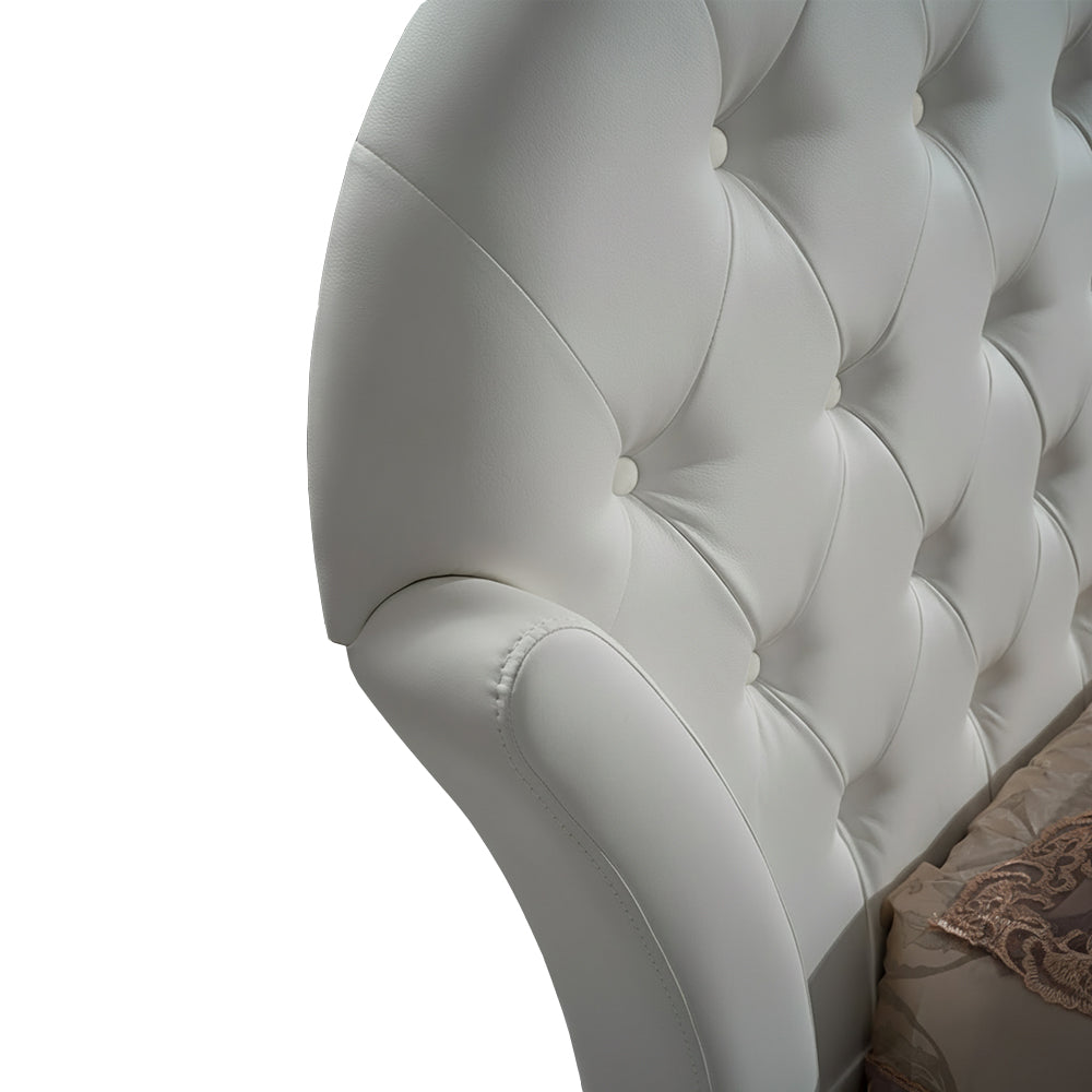 Letto matrimoniale con contenitore colore bianco e bottoni effetto cristallo - Marubi