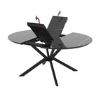 Tavolo rotondo allungabile piano effetto marmo nero con dettagli oro lucido 126x126x76H Dobok