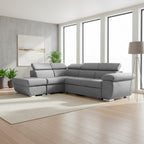 Divano letto angolare con penisola sinistra e pouf contenitore grigio Fiona