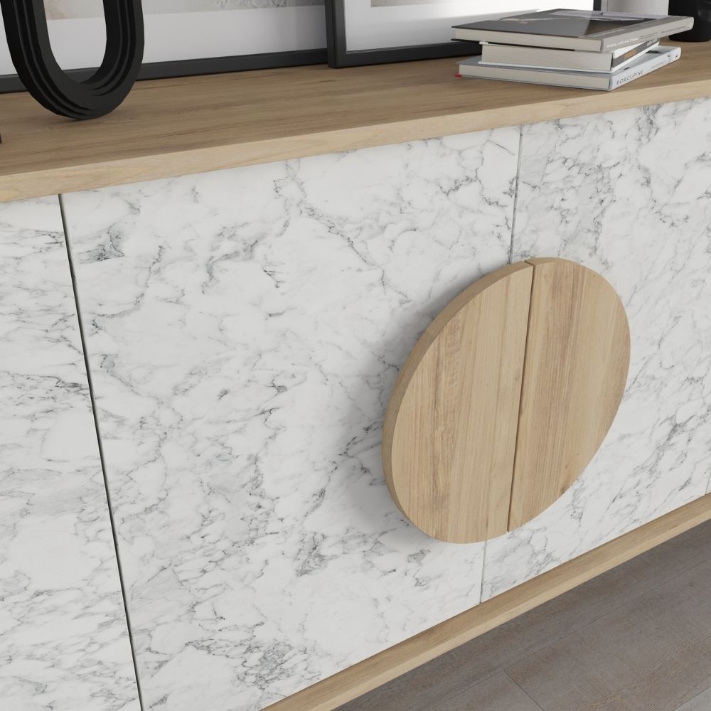 Madia 4 ante colore bianco effetto marmo carrara e rovere 180x35,6x82 Gora180