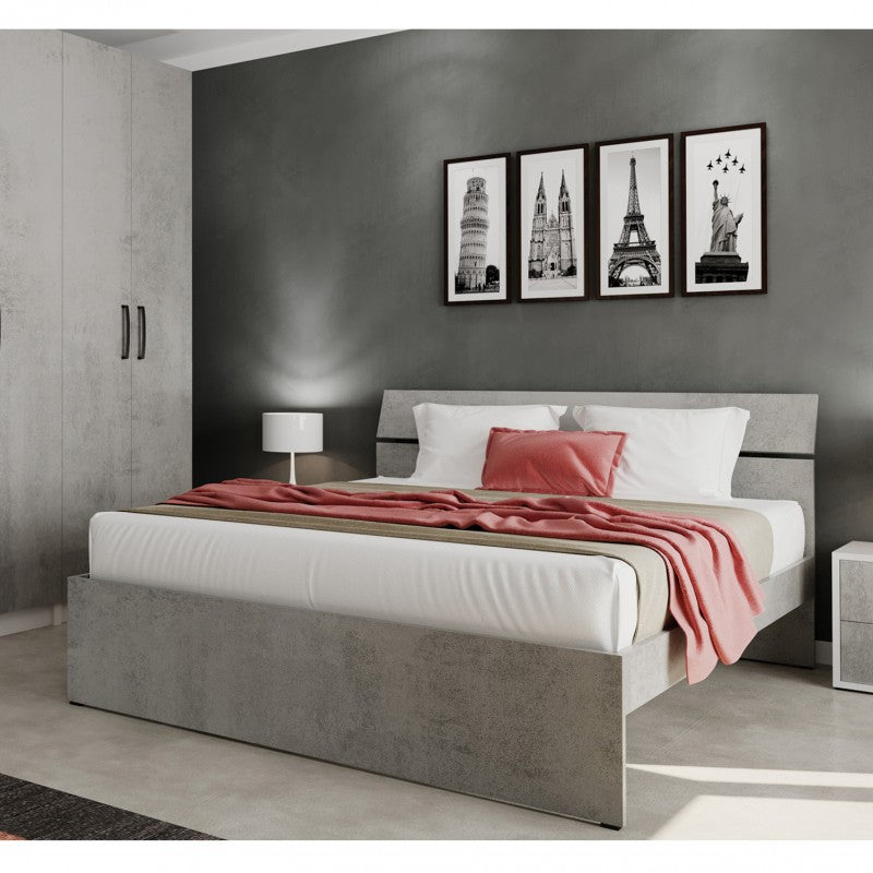 Letto matrimoniale in legno 171x200 cm colore cemento