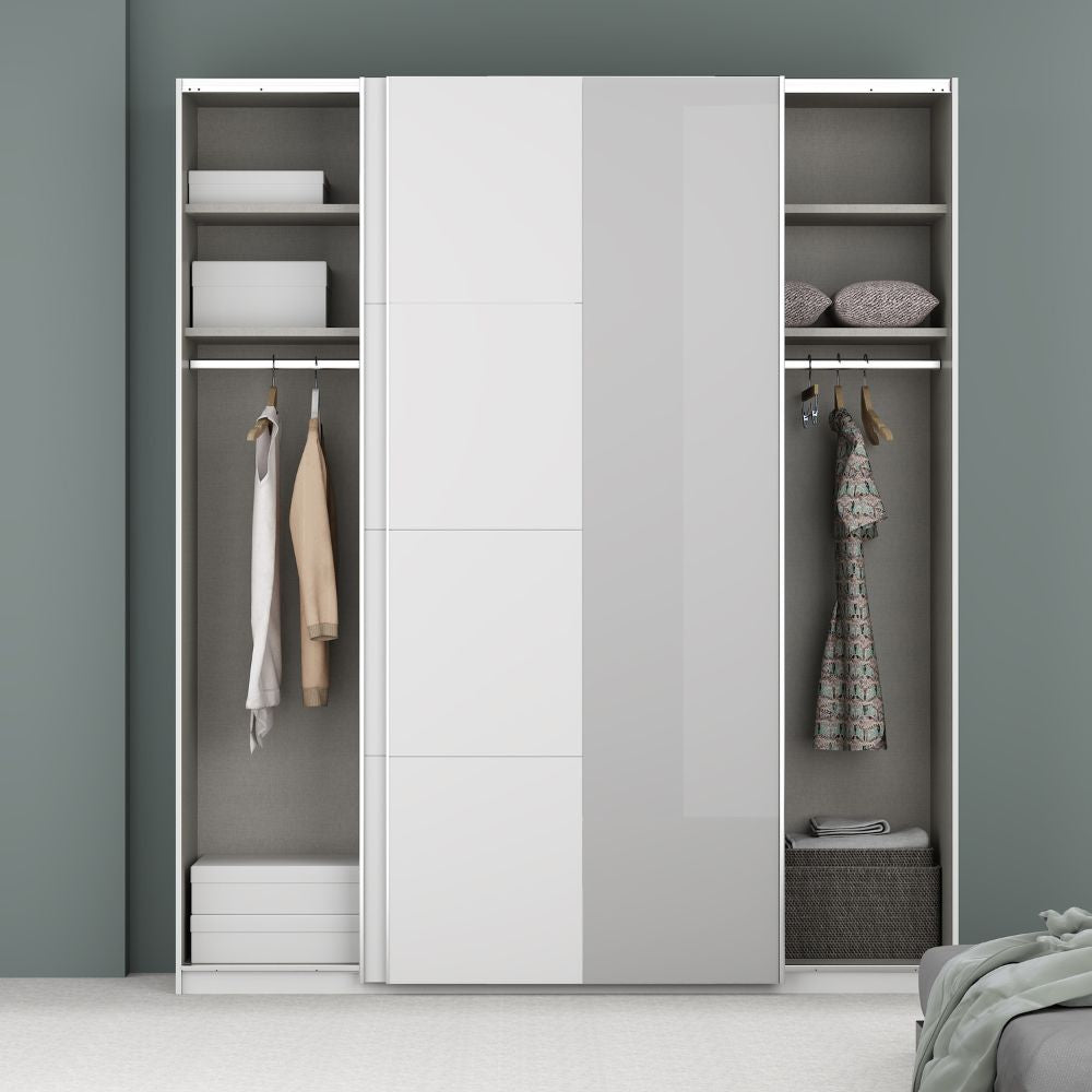 Armadio 2 ante scorrevoli e specchio 200x61x235H colore bianco Afra