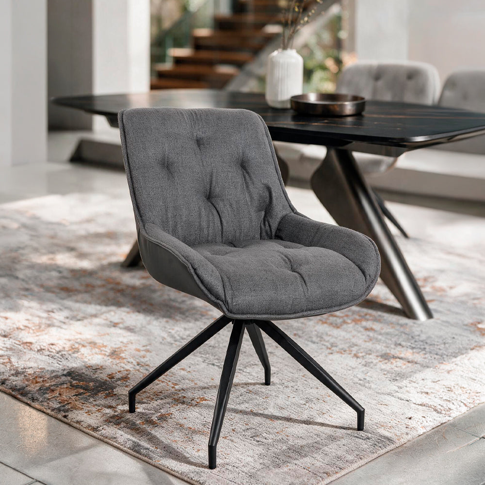 Set 2 Sedia da pranzo colore grigio chiaro con schienale in ecopelle grigio e gambe nere - Agora