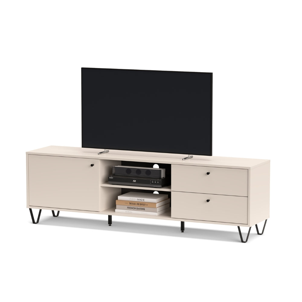 Mobile porta TV con anta cassetti e vano a giorno colore cashmere 182 cm - Aldo