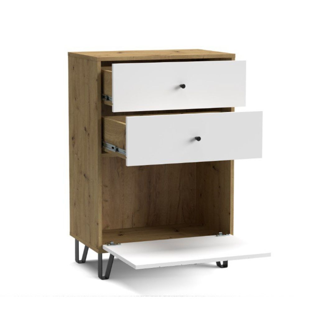 Cassettiera 2 cassetti e anta BolloBO18 63.4x40x95.55H colore rovere bianco