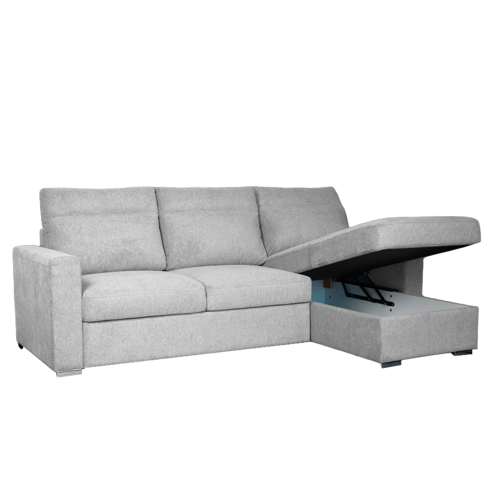 Divano con letto estraibile e penisola contenitore reversibile grigio Elba