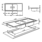 Lavello incasso semifilo 2 vasche e gocciolatoio sinistro 116x50 inox - Smeg LGM116S