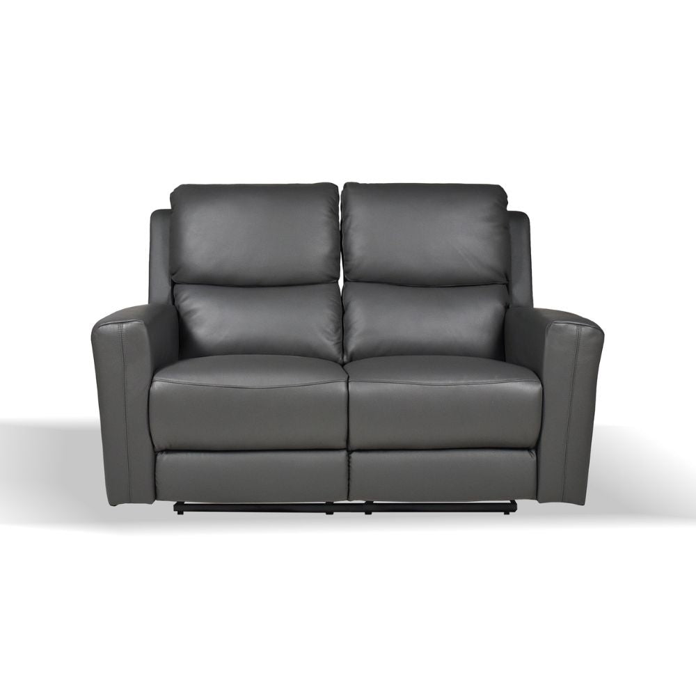 Canapé 2 places en cuir véritable avec repose-pieds électriques couleur gris foncé - Claus