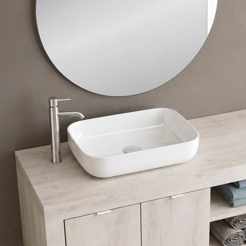 Meuble bas de salle de bain suspendu avec vasque à poser couleur pin blanc 110x47H cm - Bax