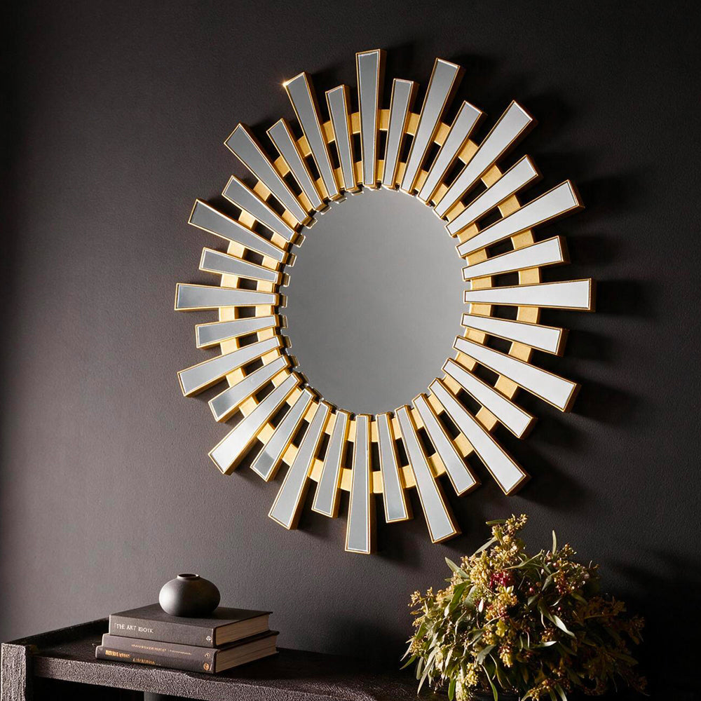 Specchio decorativo rotondo da parete 55x55 cm oro a raggiera MRTDYY20217GOLD