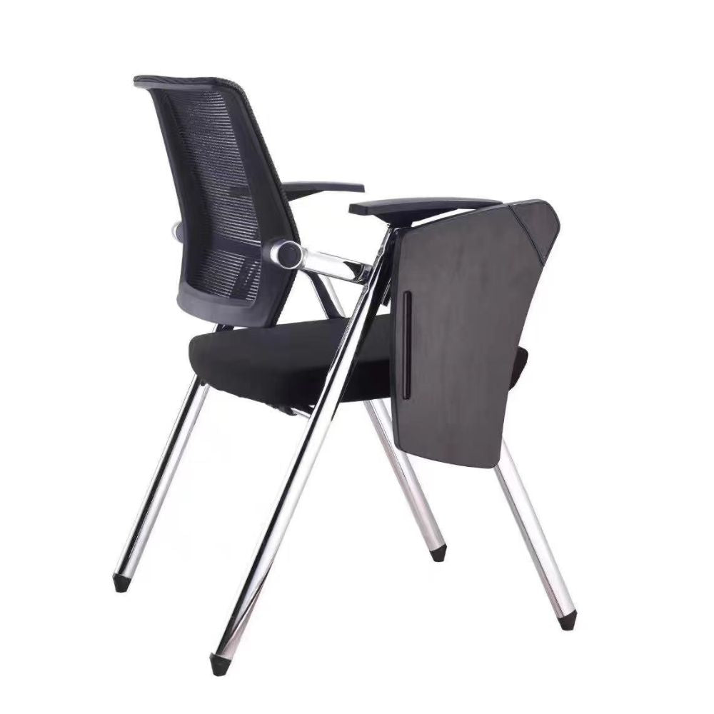Sedia ufficio con tavolino ribaltabile e schienale in rete nero con gambe cromate - Loreto