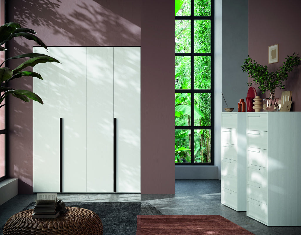 Armadio 4 ante battenti bianco portland e maniglie nero opaco 185x250H cm - Coco