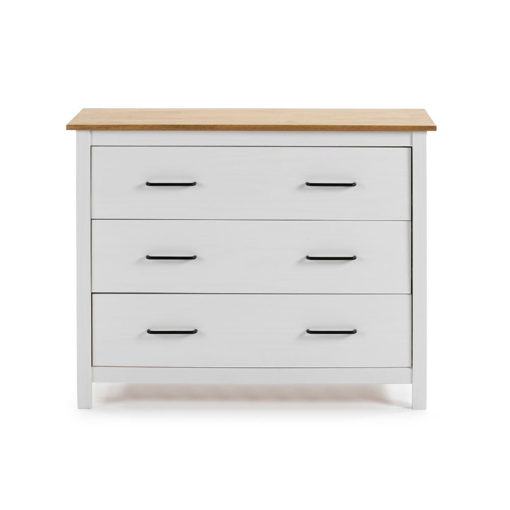 Commode en bois massif coloris blanc et pin 100x40x80H cm - Miranda