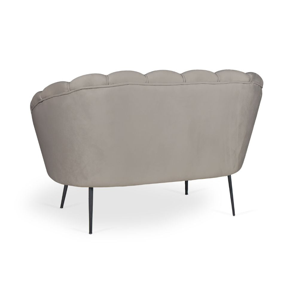 Canapé deux places coquillage velours tourterelle pieds or 135x75H cm - Orel