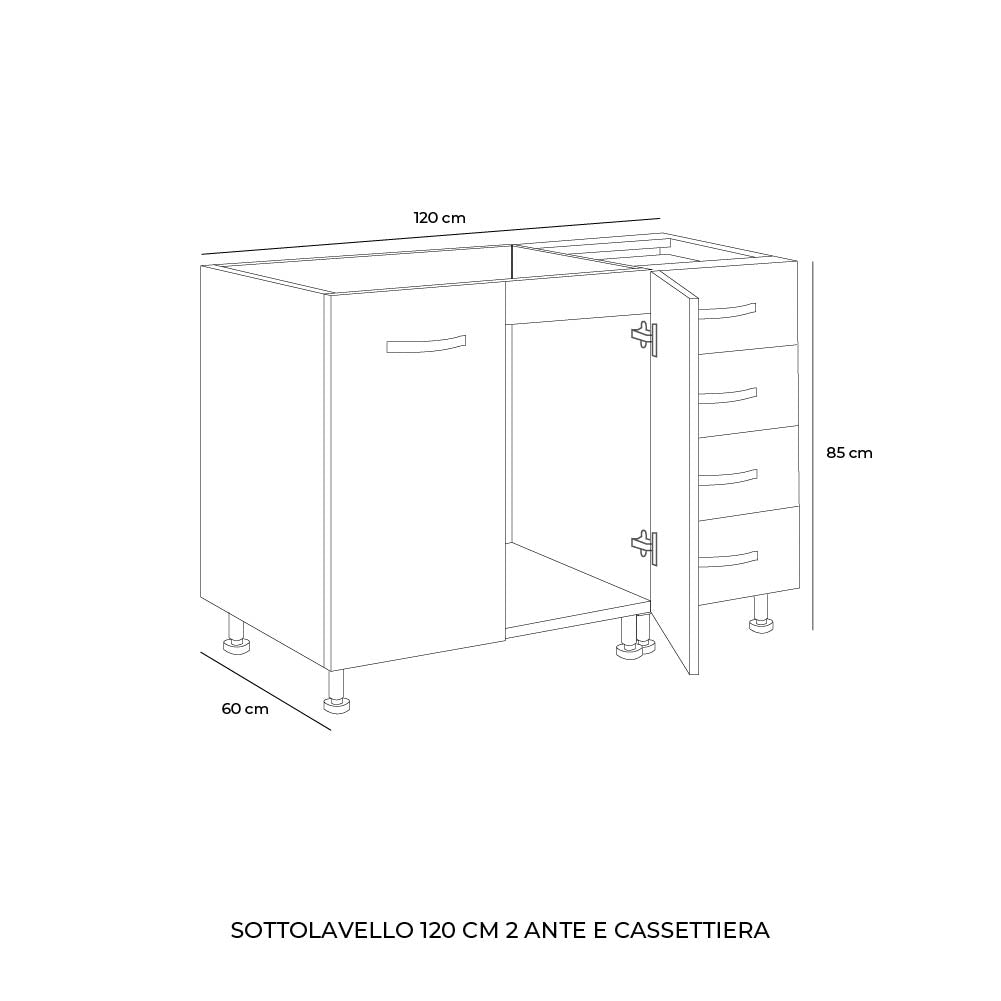 Mobile sottolavello con cassettiera sinistra e lavello incluso colore olmo 120 cm