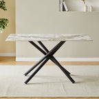 Tavolo con piano in ceramica effetto marmo bianco pandora brown lucido e gambe in metallo nero 140x80x76H Linus2358