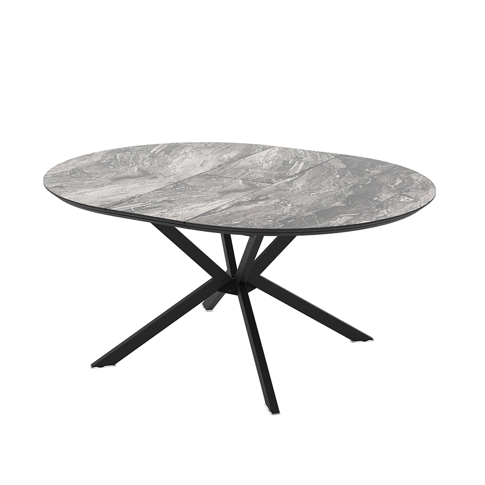 Tavolo rotondo allungabile piano effetto marmo nero arabesque lucido 126x126x76H Dobok