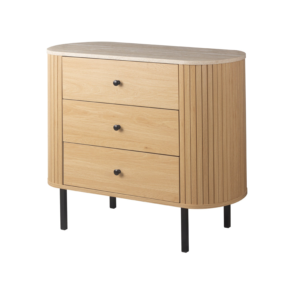 Comodino con top effetto travertino e fianchi listellati colore rovere oak 80 cm Fabia03A