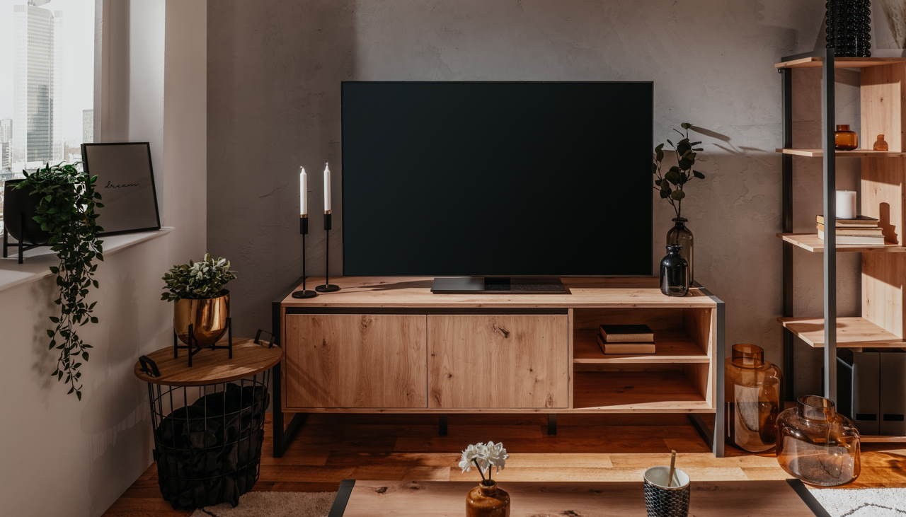 Mobile porta TV 160x55h cm colore quercia e antracite - Denver 54