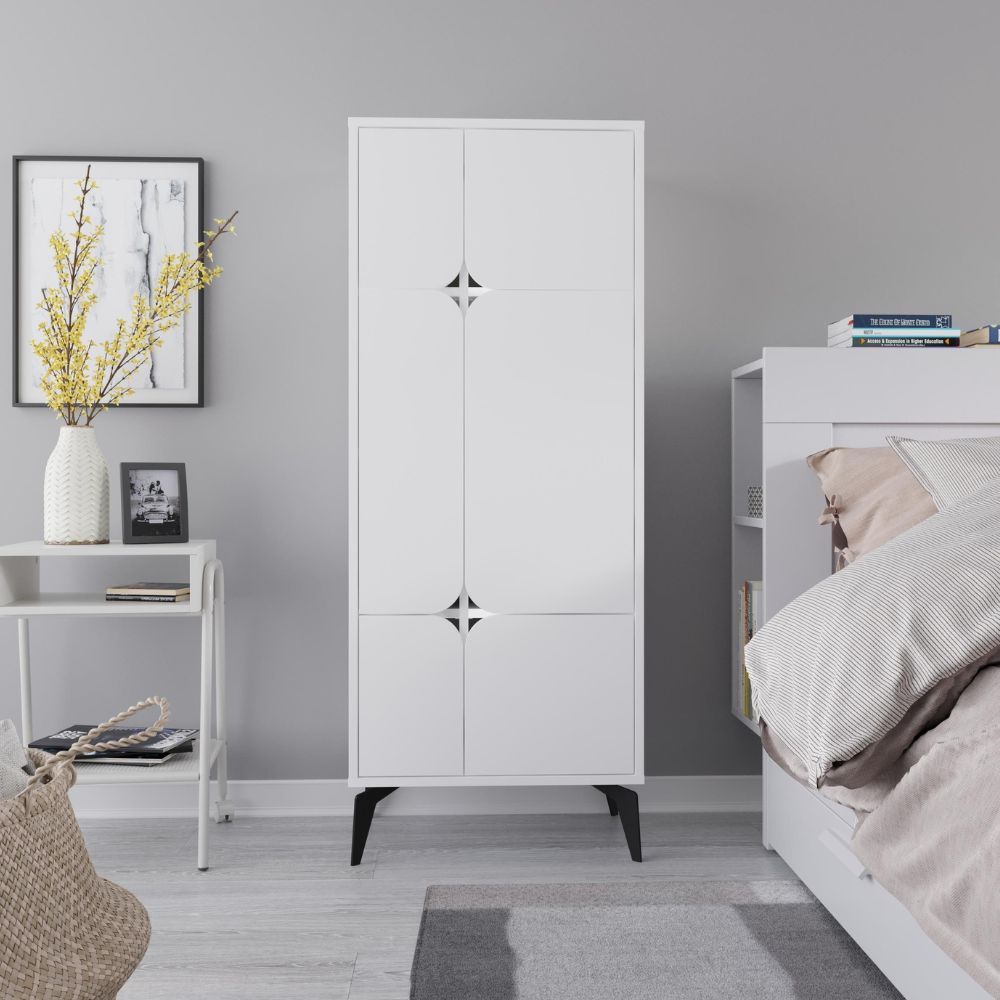 Meuble armoire multi-usages à 4 portes coloris blanc 60x35.6x151H cm - Spotik