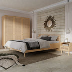 Letto matrimoniale con testiera effetto rattan colore rovere Livia